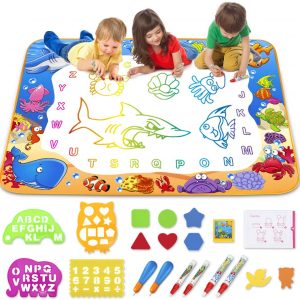 Toyk Aqua Magic Mat - Kids Painting Writing Doodle Board Toy - Color Doodle Drawing Mat Bring Pens Educational Toys for Age 3 4 5 6 7 8 9 10 11 12 Year Old Girls Boys Age Toddler Gift
